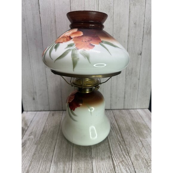 Vtg Victorian Hurricane Oil Lamp Painted Floral Design 13" Tall Decor Use - Picture 1 of 14